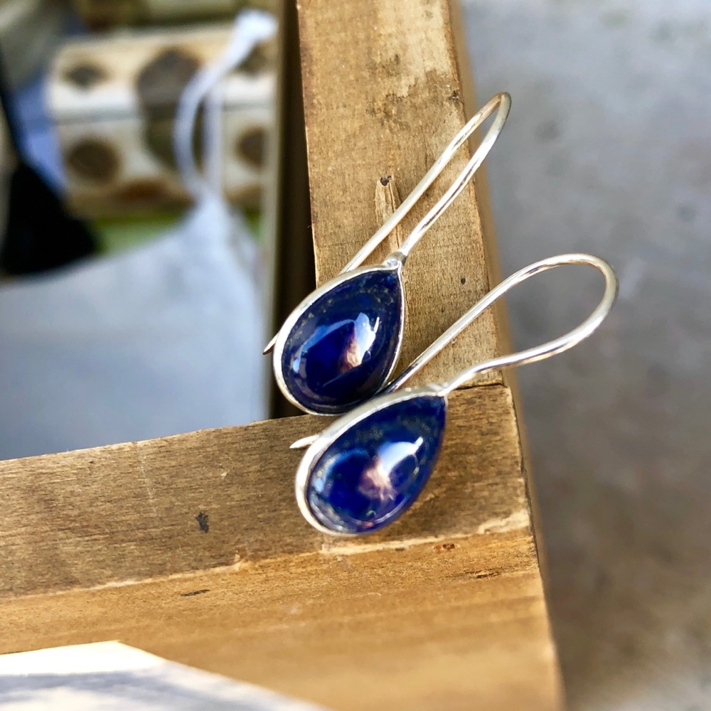 ✨RUSTIC LAPIS LAZULI +SILVER DROP EARRINGS✨